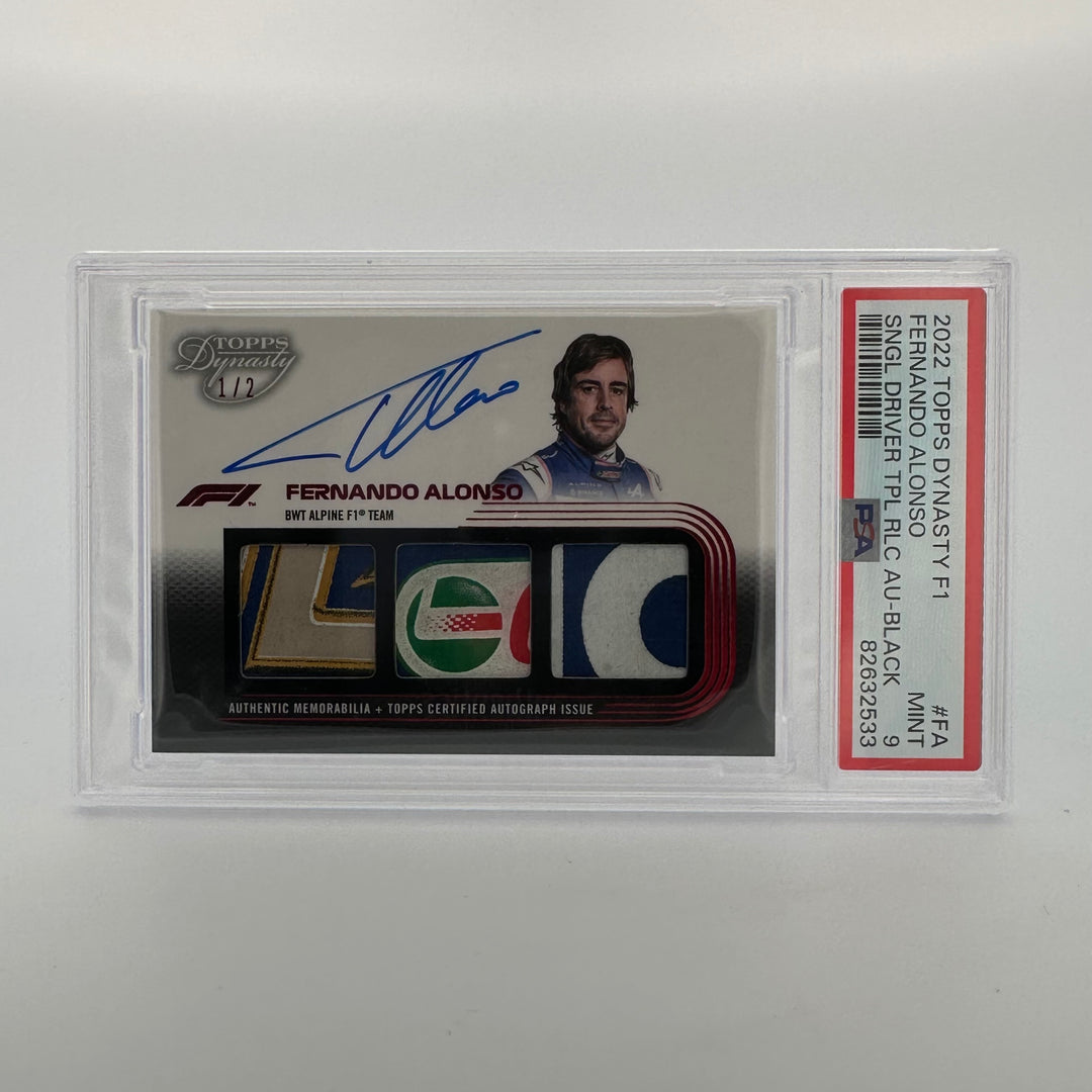 PSA 9 - 1/2 Fernando Alonso #SDTRA-FA - 2022 Topps Dynasty - Triple Relic Autograph