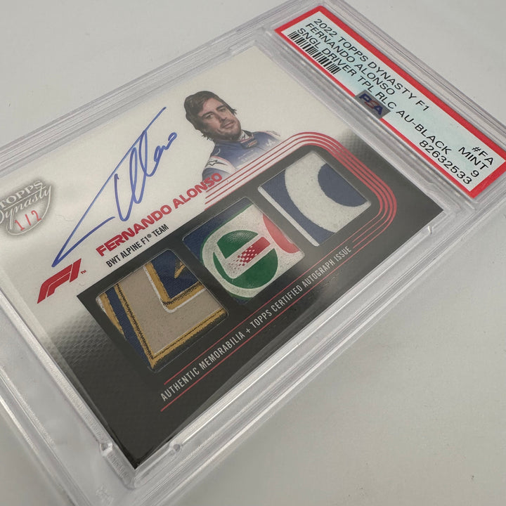 PSA 9 - 1/2 Fernando Alonso #SDTRA-FA - 2022 Topps Dynasty - Triple Relic Autograph
