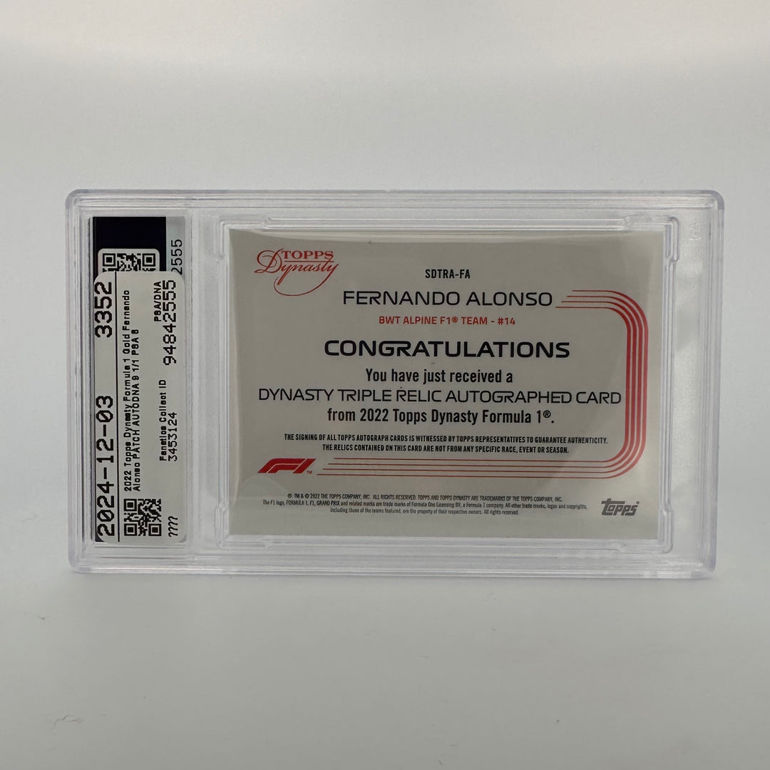 PSA 9 - 1/1 Fernando Alonso #SDTRA-FA - 2022 Topps Dynasty - Triple Relic Autograph