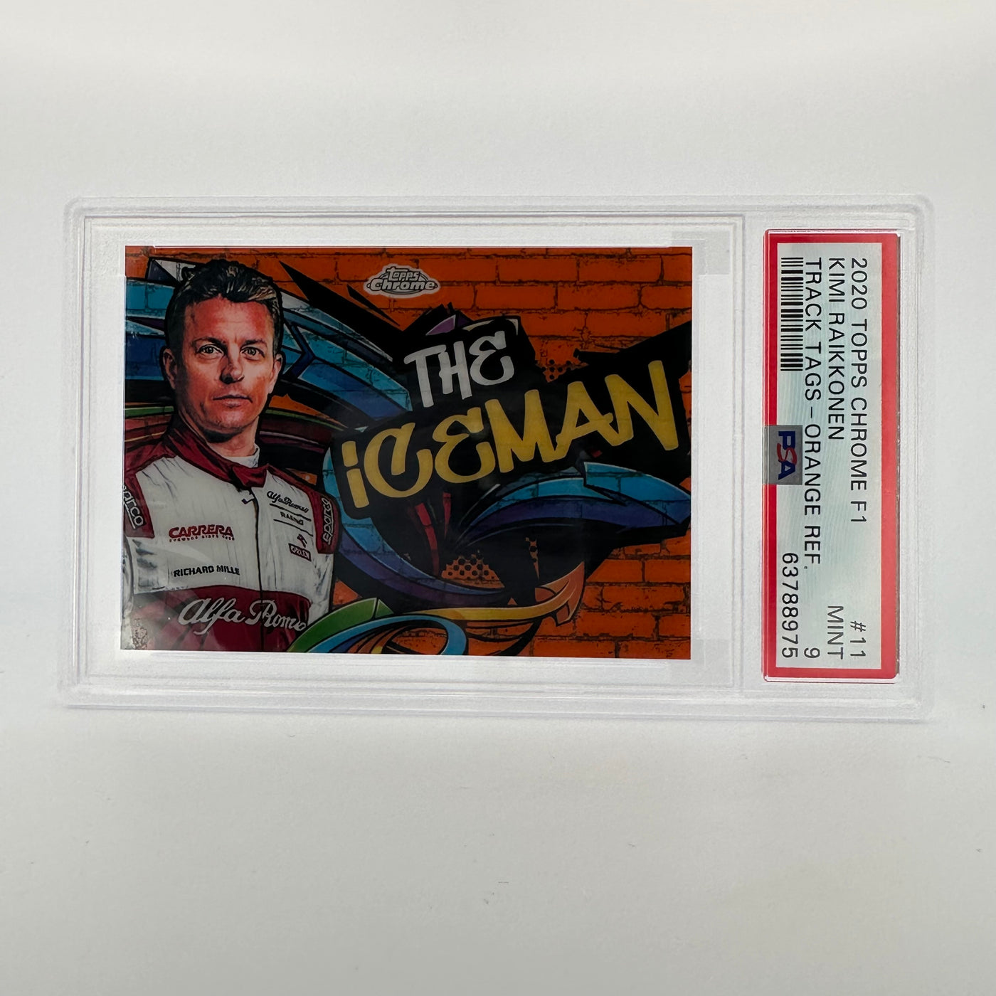 PSA 9 - 13/25 - Kimi Raikkonen #11 - Track Tags - Orange - 2020 Topps Chrome F1