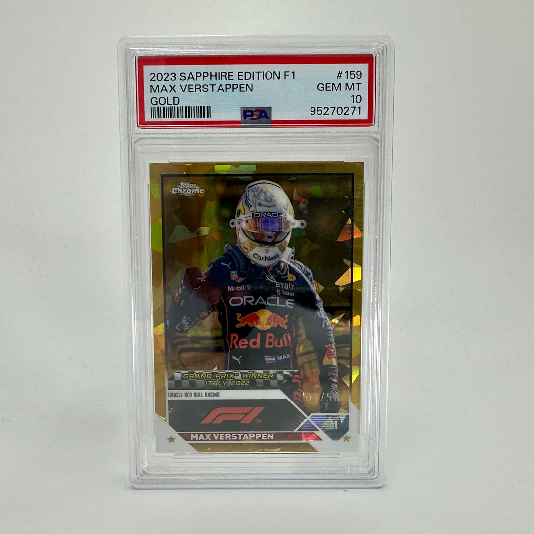 PSA 10 - 01/50 Max Verstappen #159 - Sapphire - Gold - 2023 Topps Chrome