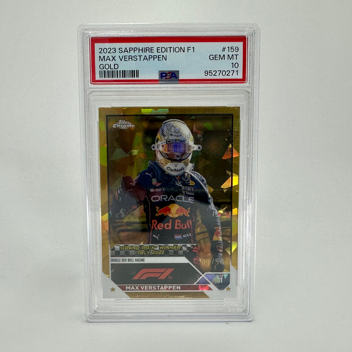 PSA 10 - 01/50 Max Verstappen #159 - Sapphire - Gold - 2023 Topps Chrome