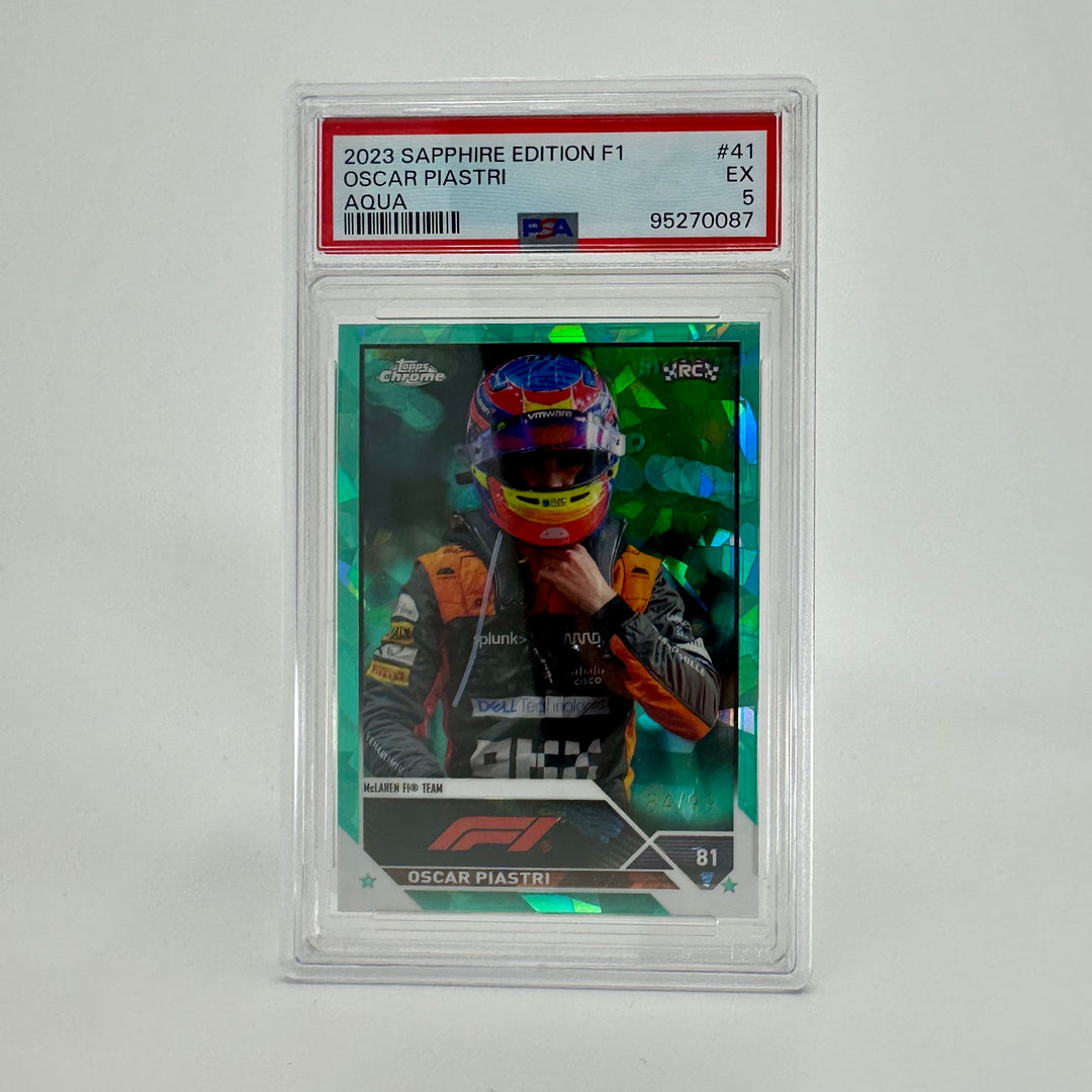 PSA 5 - 84/99 Oscar Piastri #41 - Aqua - Sapphire Edition - 2023 Topps Chrome F1 - Rookie Card