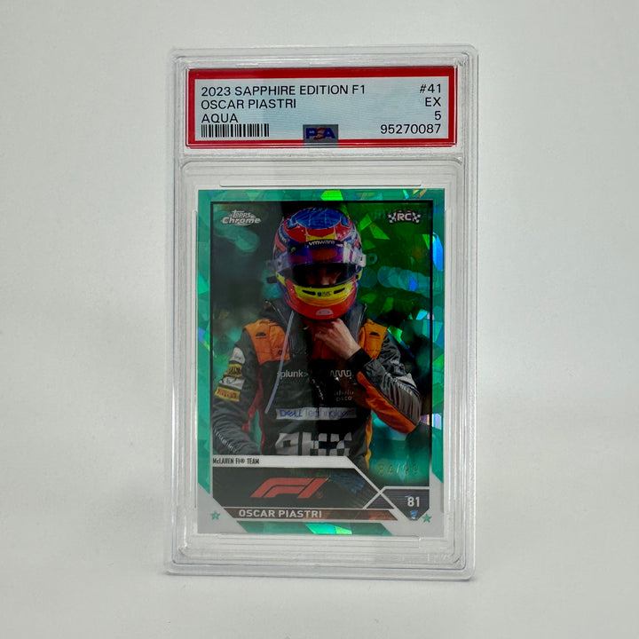 PSA 5 - 84/99 Oscar Piastri #41 - Aqua - Sapphire Edition - 2023 Topps Chrome F1 - Rookie Card