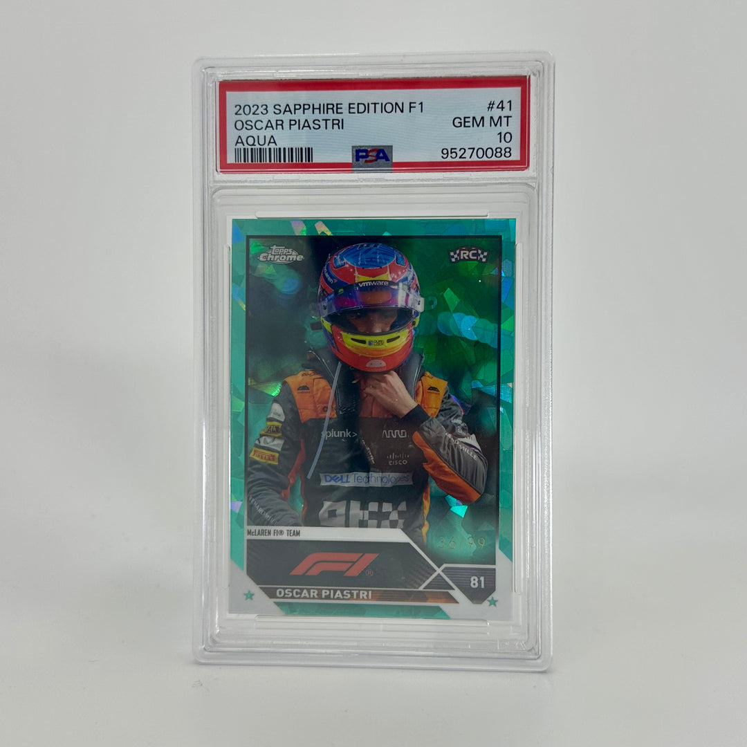 PSA 10 - 36/99 Oscar Piastri #41 - Aqua - Sapphire Edition - 2023 Topps Chrome F1 - Rookie Card