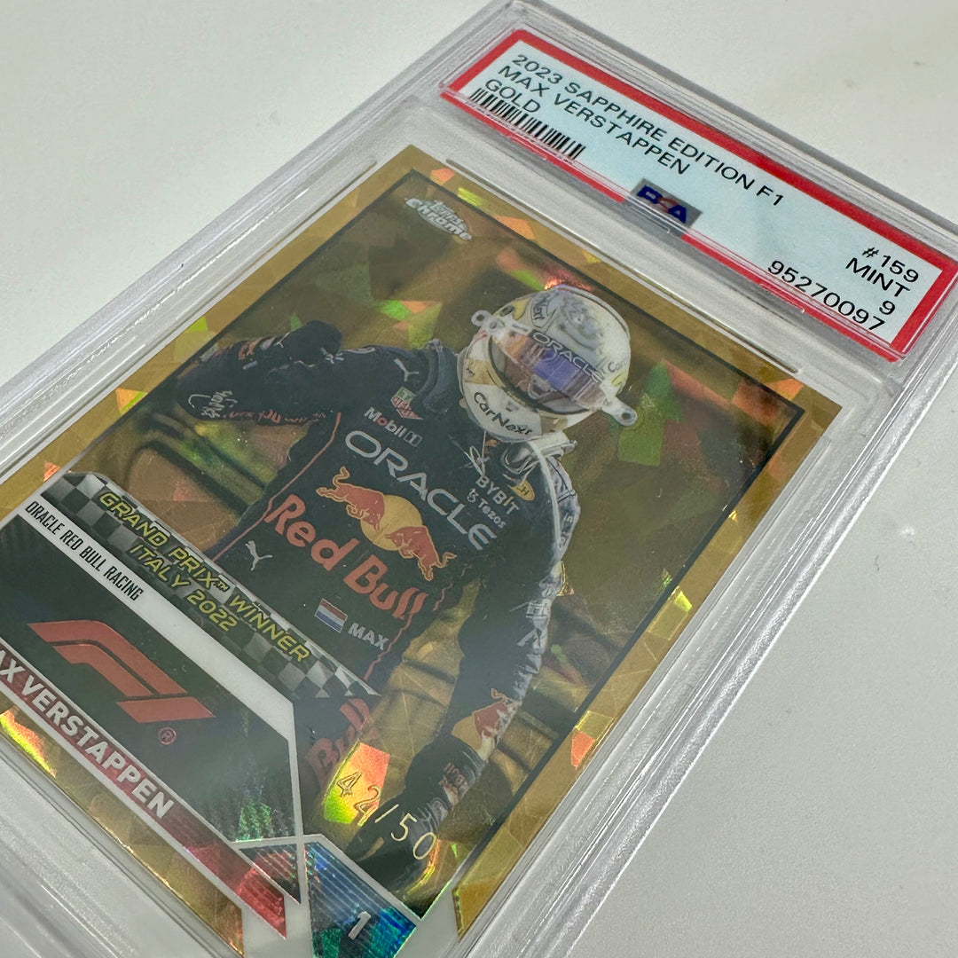 PSA 9 - 42/50 Max Verstappen #159 - Sapphire - Gold - 2023 Topps Chrome