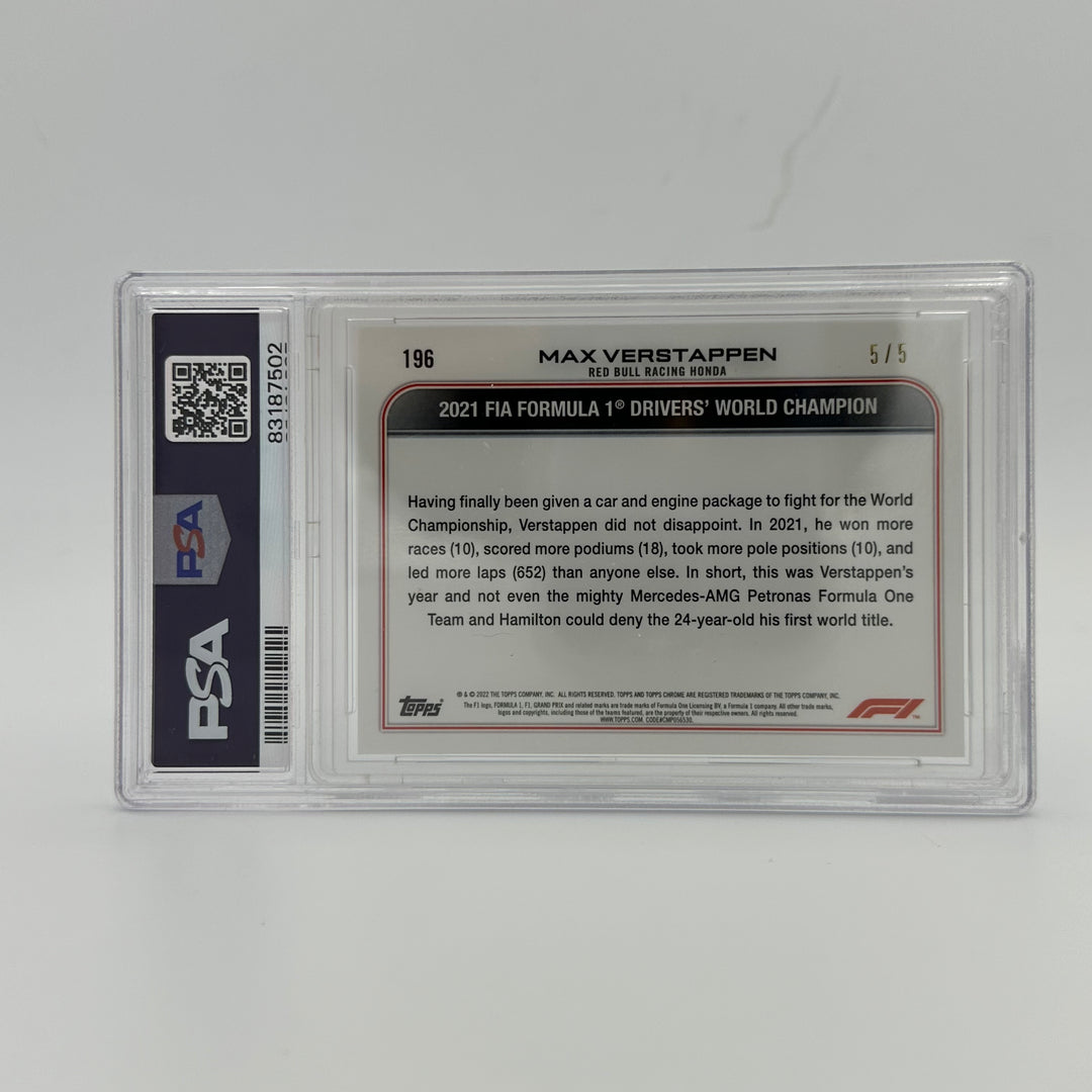 PSA 8 - 5/5 Red - Max Verstappen #196 - 2022 Chrome Sapphire