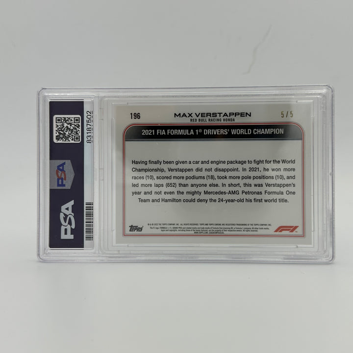 PSA 8 - 5/5 Red - Max Verstappen #196 - 2022 Chrome Sapphire