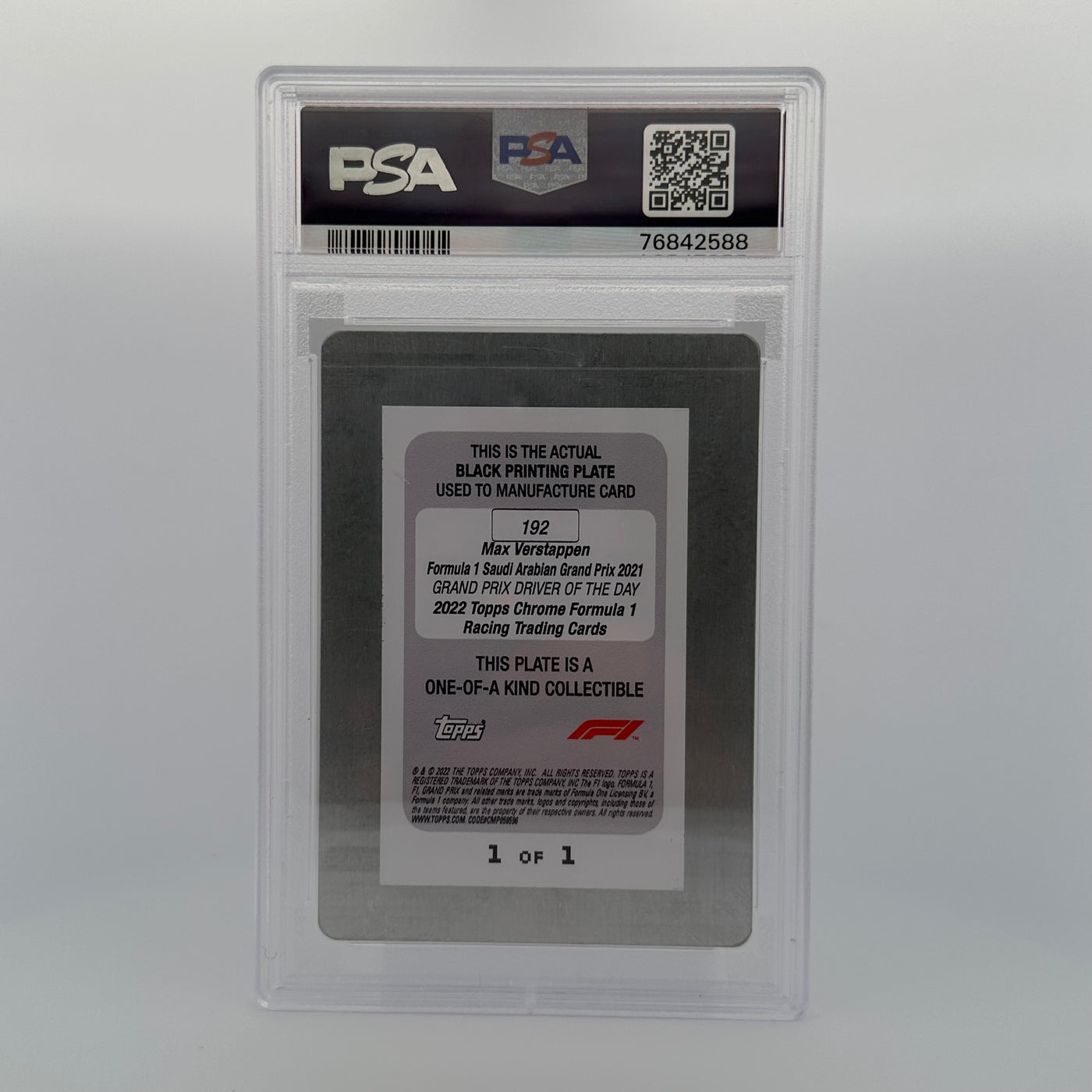 PSA Authentic - 1/1 MAX VERSTAPPEN #192 - BLACK PRINTING PLATE