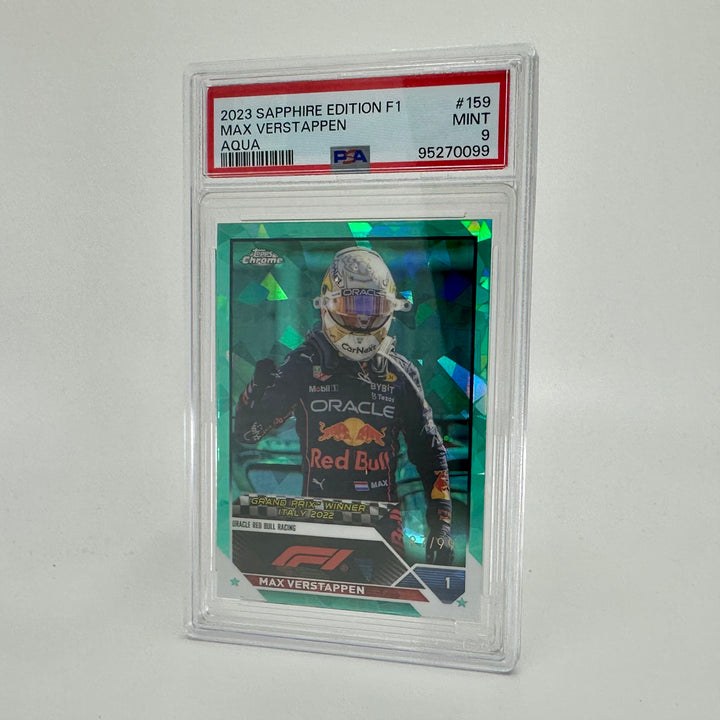PSA 9 - /99 Max Verstappen #159 - Sapphire - Aqua - 2023 Topps Chrome