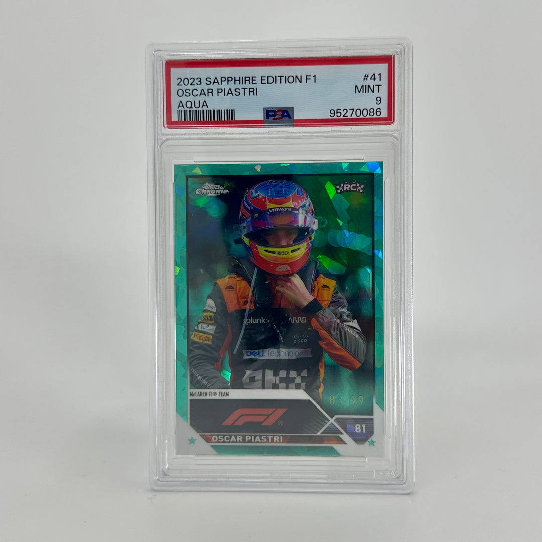 PSA 9 - 83/99 Oscar Piastri #41 - Aqua - Sapphire Edition - 2023 Topps Chrome F1 - Rookie Card