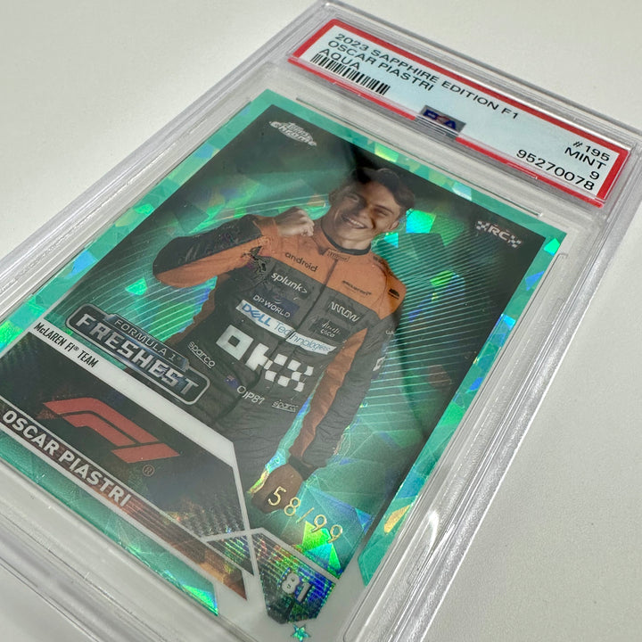 PSA 9 - 58/99 Oscar Piastri #195 - Aqua - Sapphire Edition - 2023 Topps Chrome F1 - Rookie Card