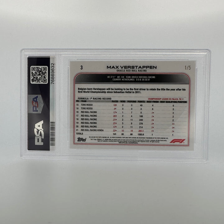 PSA 10 - 1/5 - MAX VERSTAPPEN #3 - RED RAYWAVE REFRACTOR