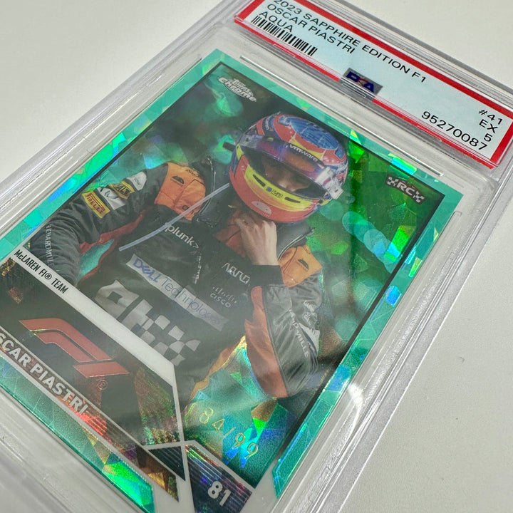 PSA 5 - 84/99 Oscar Piastri #41 - Aqua - Sapphire Edition - 2023 Topps Chrome F1 - Rookie Card