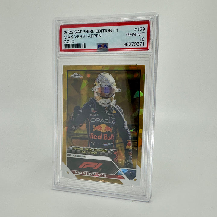 PSA 10 - 01/50 Max Verstappen #159 - Sapphire - Gold - 2023 Topps Chrome