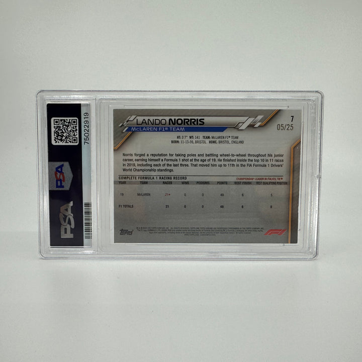 PSA 7 - 05/25 Lando Norris #7 - Sapphire Edition SP Orange - 2020 Chrome F1