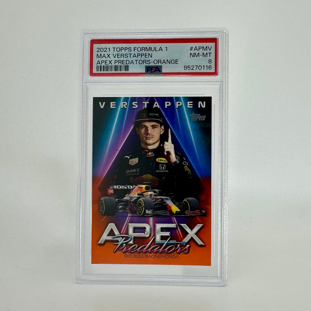 PSA 8 - 25/25 Orange - Max Verstappen #APMV - 2021 Formula 1 - Apex  Predators