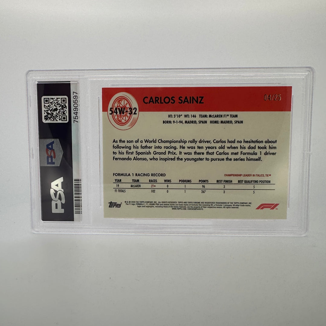 PSA 9 - 04/25 Carlos Sainz - World On Wheels #54W-32 - Orange Refractor