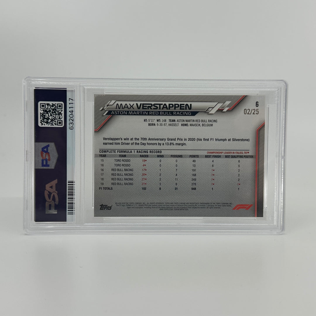 PSA 7 - 02/25 Max Verstappen #6 - Sapphire Edition SP Orange - 2020 Chrome F1