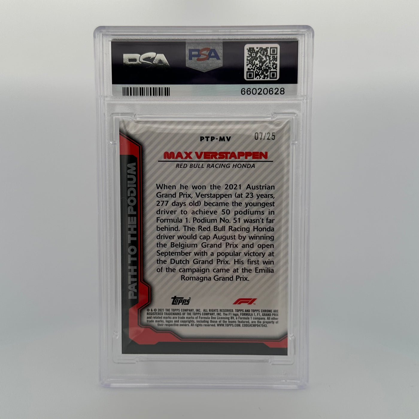 PSA 9 - 07/25 - MAX VERSTAPPEN #PTPMV - PATH TO THE PODIUM - ORANGE REFRACTOR