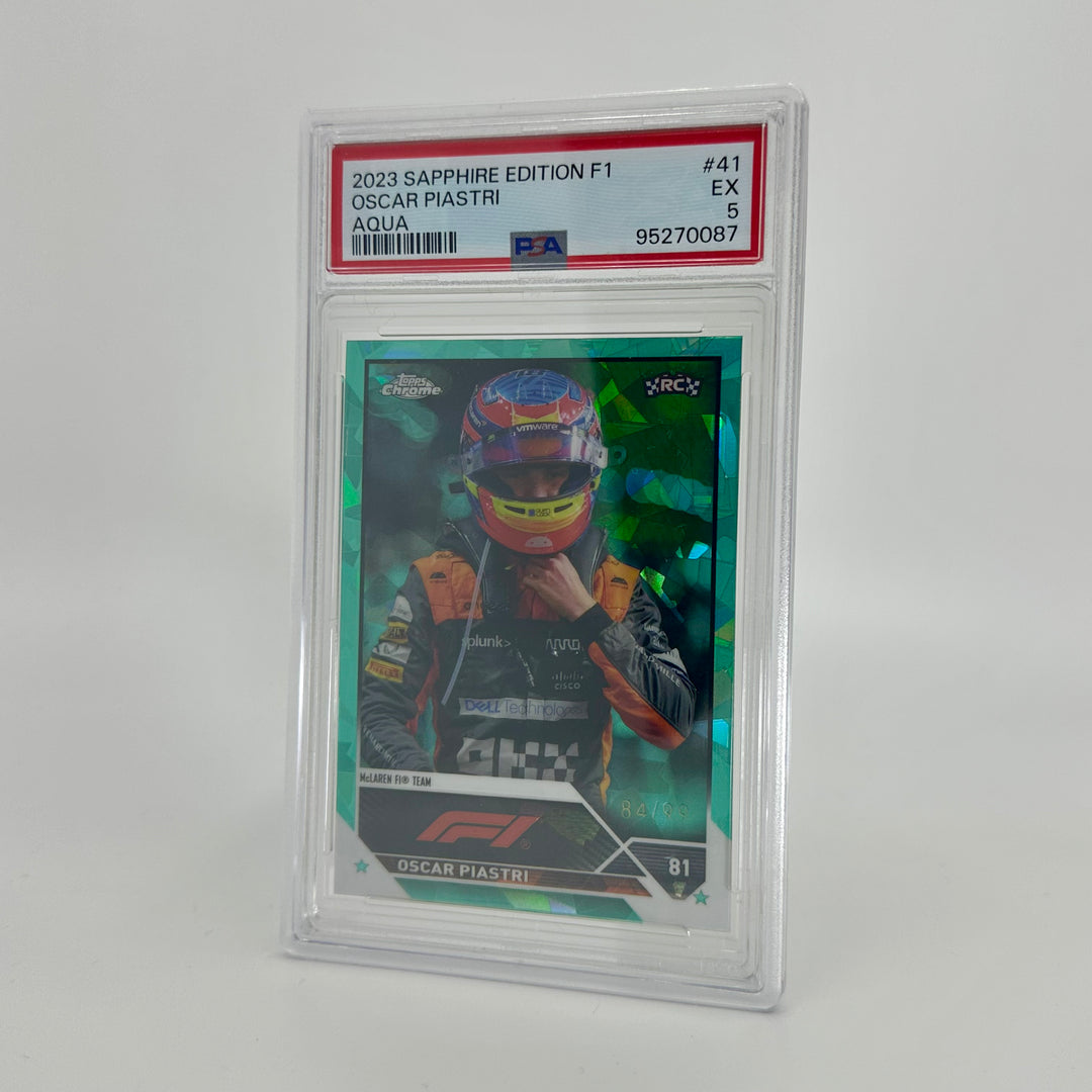 PSA 5 - 84/99 Oscar Piastri #41 - Aqua - Sapphire Edition - 2023 Topps Chrome F1 - Rookie Card