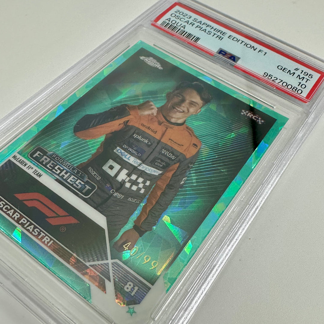 PSA 10 - 40/99 Oscar Piastri #195 - Aqua - Sapphire Edition - 2023 Topps Chrome F1 - Rookie Card