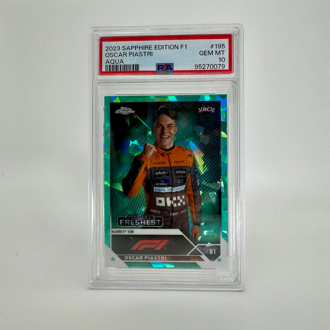 PSA 10 - 84/99 Oscar Piastri #195 - Aqua - Sapphire Edition - 2023 Topps Chrome F1 - Rookie Card