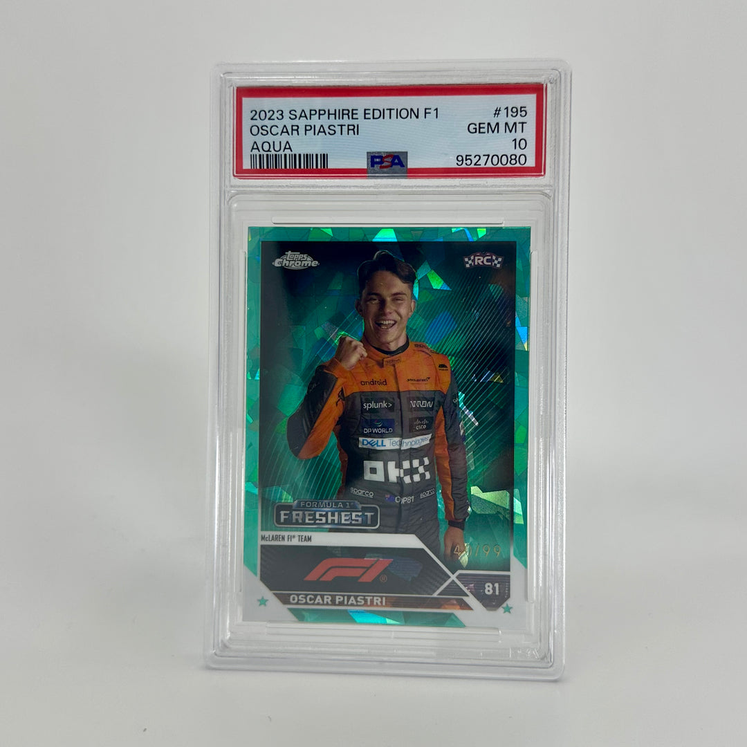 PSA 10 - 40/99 Oscar Piastri #195 - Aqua - Sapphire Edition - 2023 Topps Chrome F1 - Rookie Card