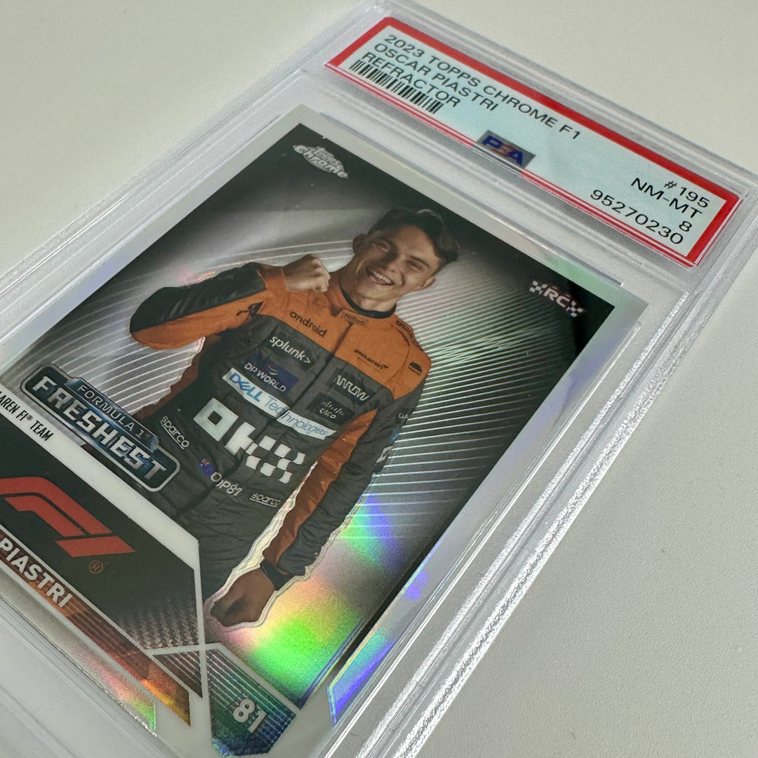 PSA 8 - Oscar Piastri #195 - Refractor - 2023 Topps Chrome F1 - Rookie Card