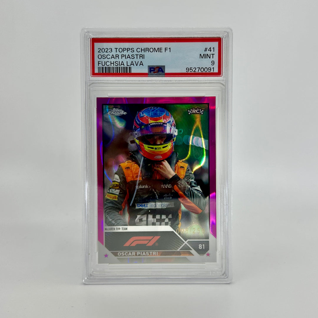 PSA 9 - 008/250 Oscar Piastri #41 - Fuchsia Lava - 2023 Topps Chrome F1 - Rookie Card