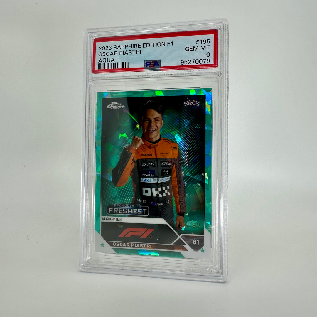 PSA 10 - 84/99 Oscar Piastri #195 - Aqua - Sapphire Edition - 2023 Topps Chrome F1 - Rookie Card