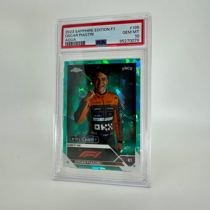 PSA 10 - 84/99 Oscar Piastri #195 - Aqua - Sapphire Edition - 2023 Topps Chrome F1 - Rookie Card