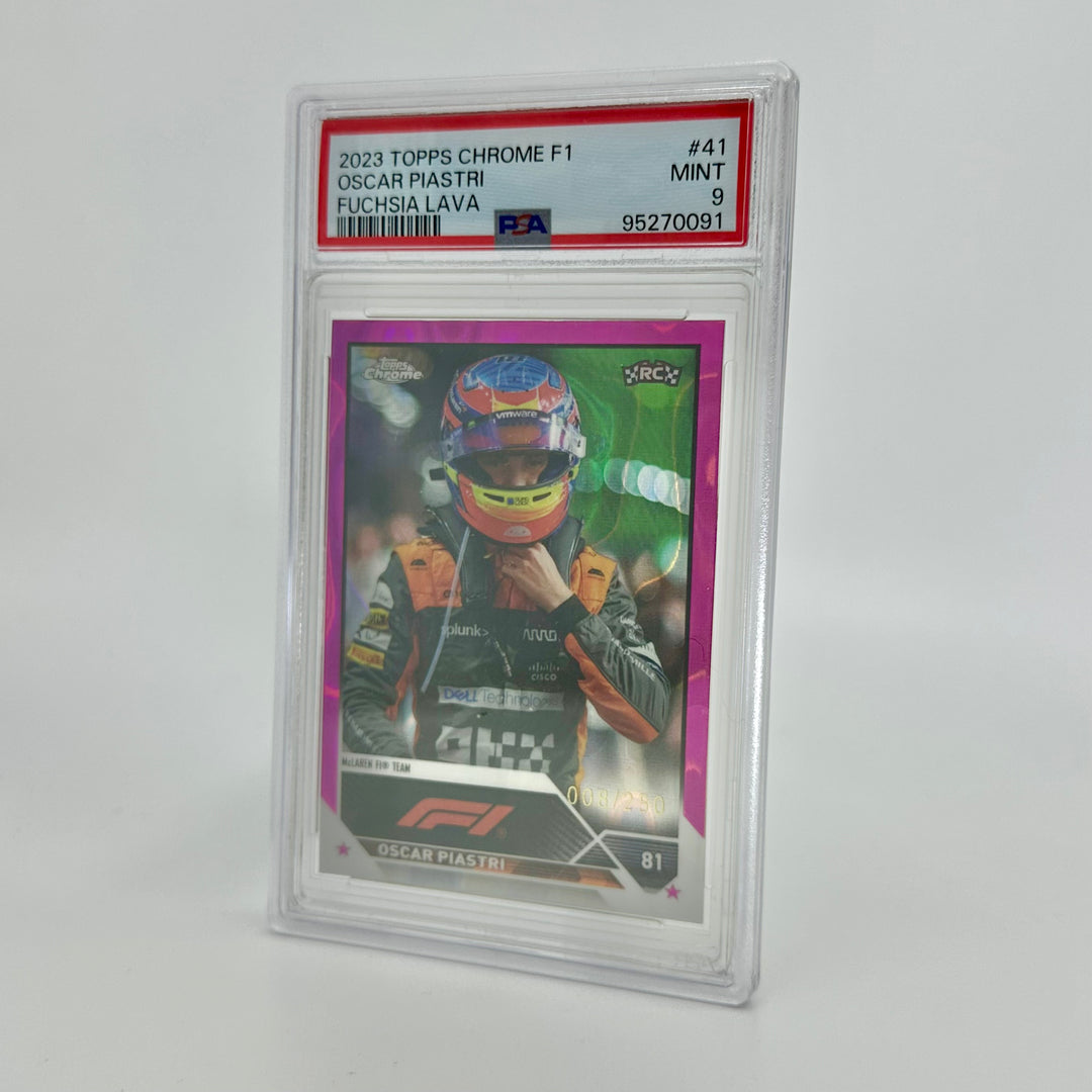 PSA 9 - 008/250 Oscar Piastri #41 - Fuchsia Lava - 2023 Topps Chrome F1 - Rookie Card