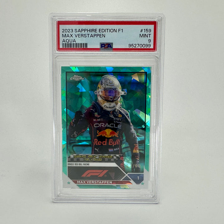 PSA 9 - /99 Max Verstappen #159 - Sapphire - Aqua - 2023 Topps Chrome