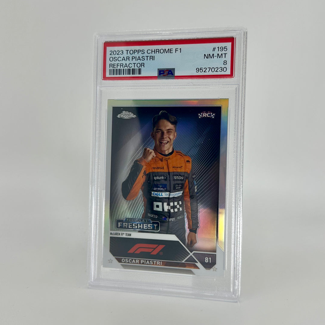 PSA 8 - Oscar Piastri #195 - Refractor - 2023 Topps Chrome F1 - Rookie Card