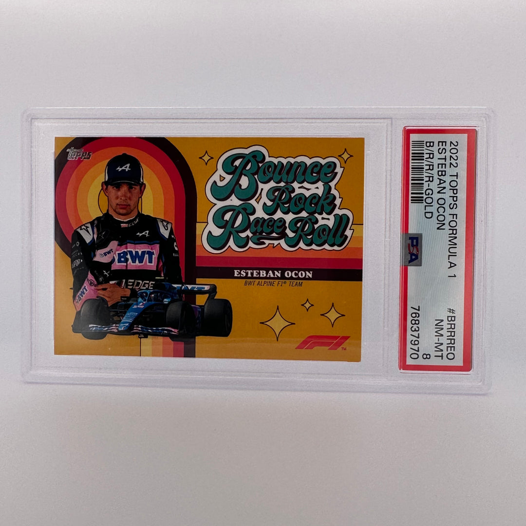 PSA 8 - 14/50 - ESTEBAN OCON #BRRREO - BOUNCE, ROCK, RACE, ROLL - GOLD
