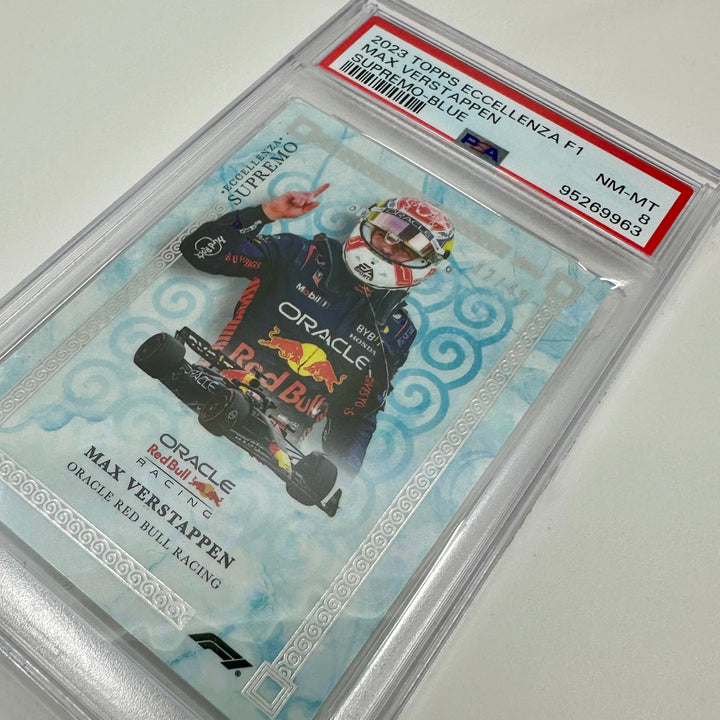 PSA 8 - 12/49 - Max Verstappen - Blue - 2023 Eccellenza Supremo