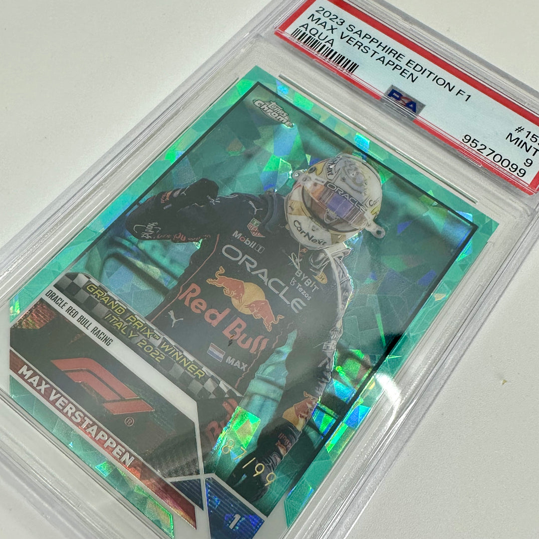 PSA 9 - /99 Max Verstappen #159 - Sapphire - Aqua - 2023 Topps Chrome