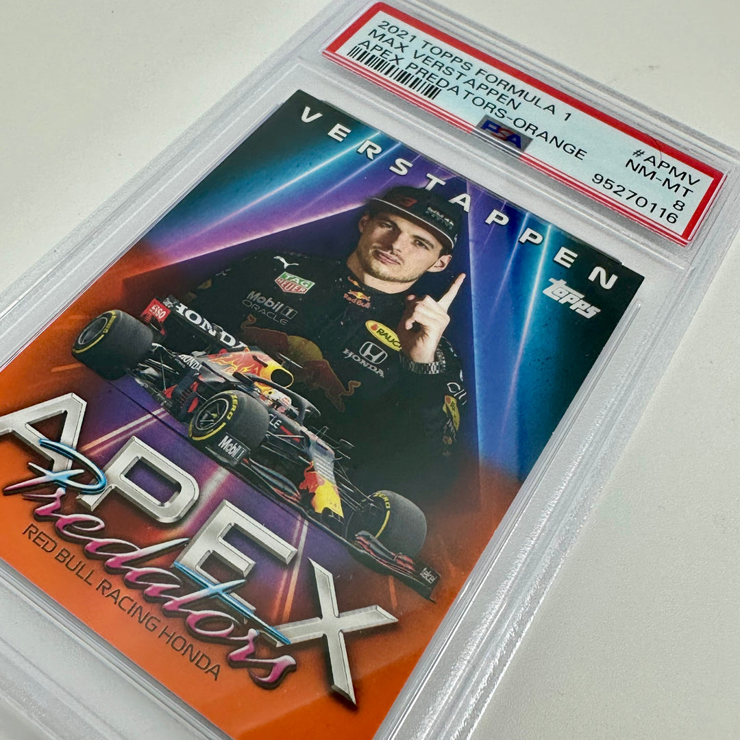PSA 8 - 25/25 Orange - Max Verstappen #APMV - 2021 Formula 1 - Apex  Predators