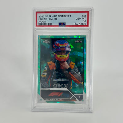 PSA 10 - 77/99 Oscar Piastri #41 - Aqua - Sapphire Edition - 2023 Topps Chrome F1 - Rookie Card