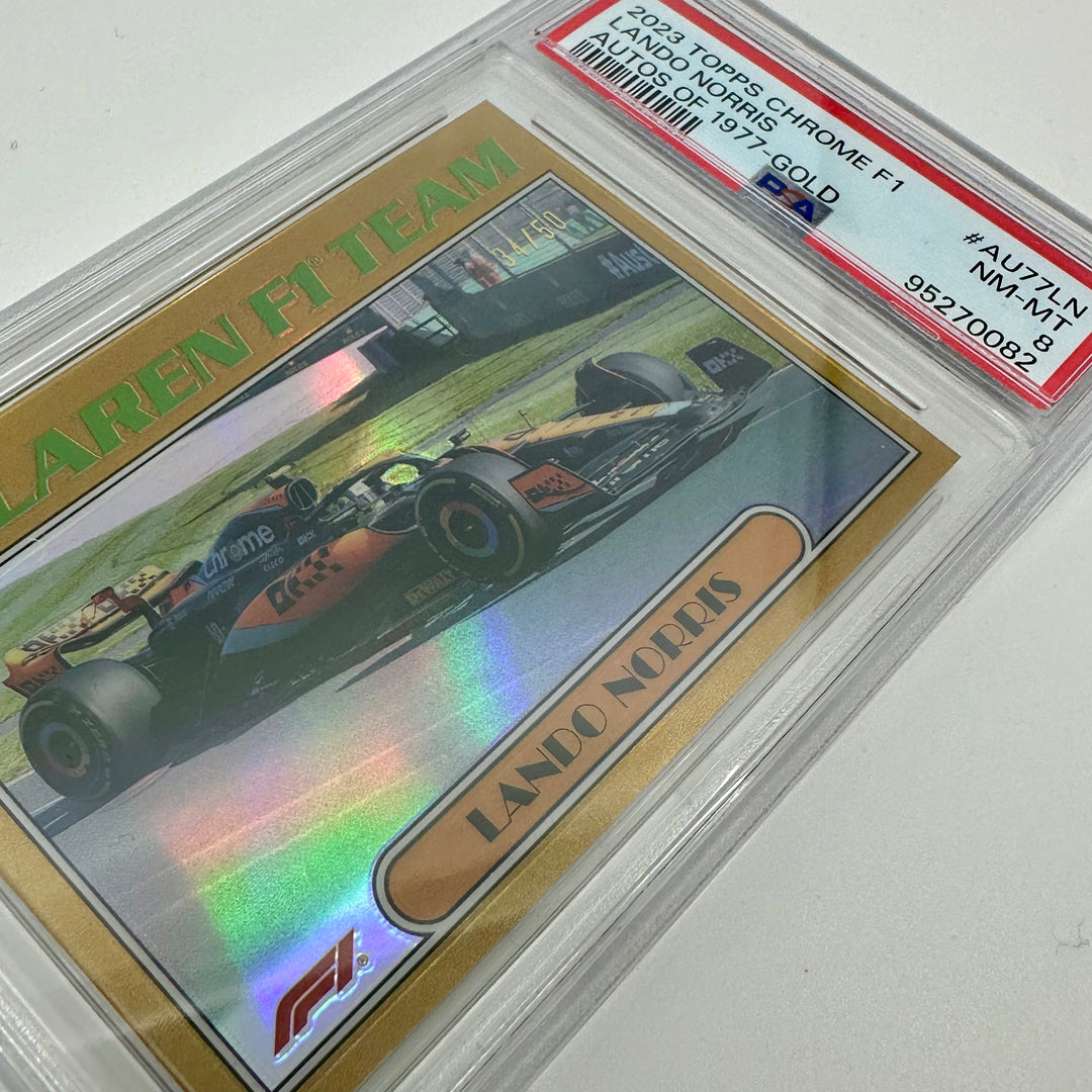 PSA 8 - 34/50 Gold - Lando Norris #AU77-LN - 2023 Topps Chrome