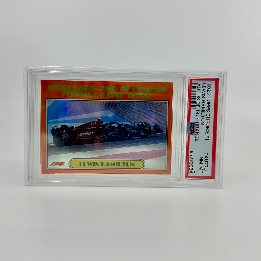 PSA 8 - 25/25 Lewis Hamilton #AU77-LH - Orange - 2023 Topps Chrome