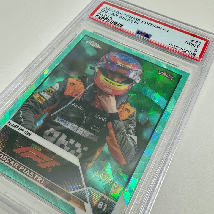 PSA 9 - 25/99 Oscar Piastri #41 - Aqua - Sapphire Edition - 2023 Topps Chrome F1 - Rookie Card