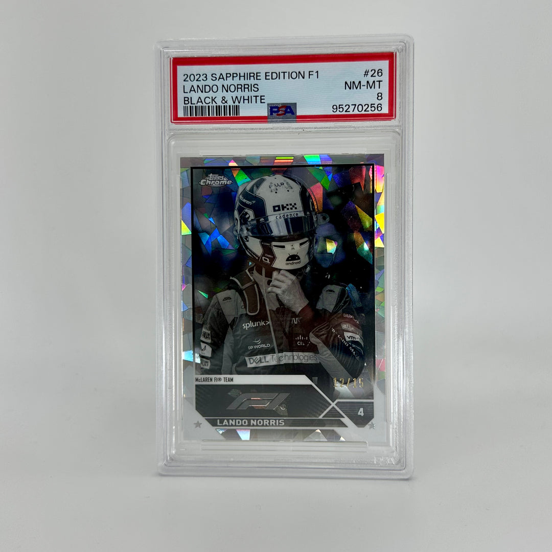 PSA 8 - 12/15 Lando Norris #26 - Black & White - 2023 Topps Chrome Sapphire