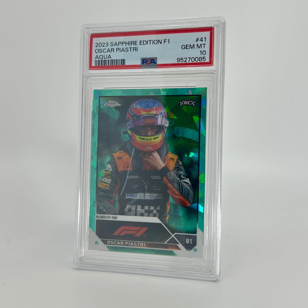 PSA 10 - 77/99 Oscar Piastri #41 - Aqua - Sapphire Edition - 2023 Topps Chrome F1 - Rookie Card