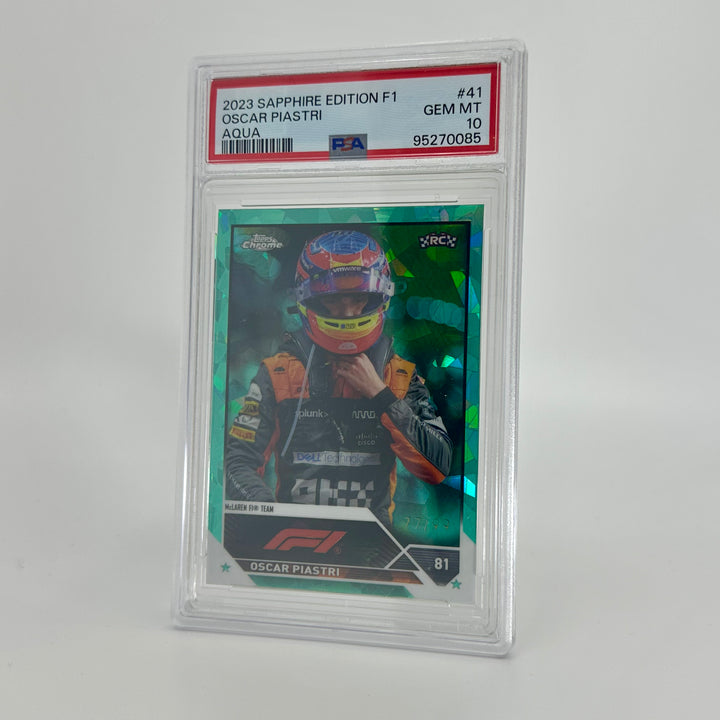 PSA 10 - 77/99 Oscar Piastri #41 - Aqua - Sapphire Edition - 2023 Topps Chrome F1 - Rookie Card