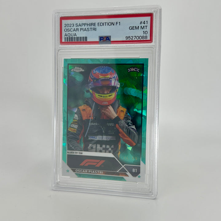 PSA 10 - 36/99 Oscar Piastri #41 - Aqua - Sapphire Edition - 2023 Topps Chrome F1 - Rookie Card
