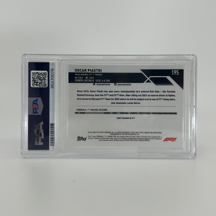 PSA 9 - 58/99 Oscar Piastri #195 - Aqua - Sapphire Edition - 2023 Topps Chrome F1 - Rookie Card