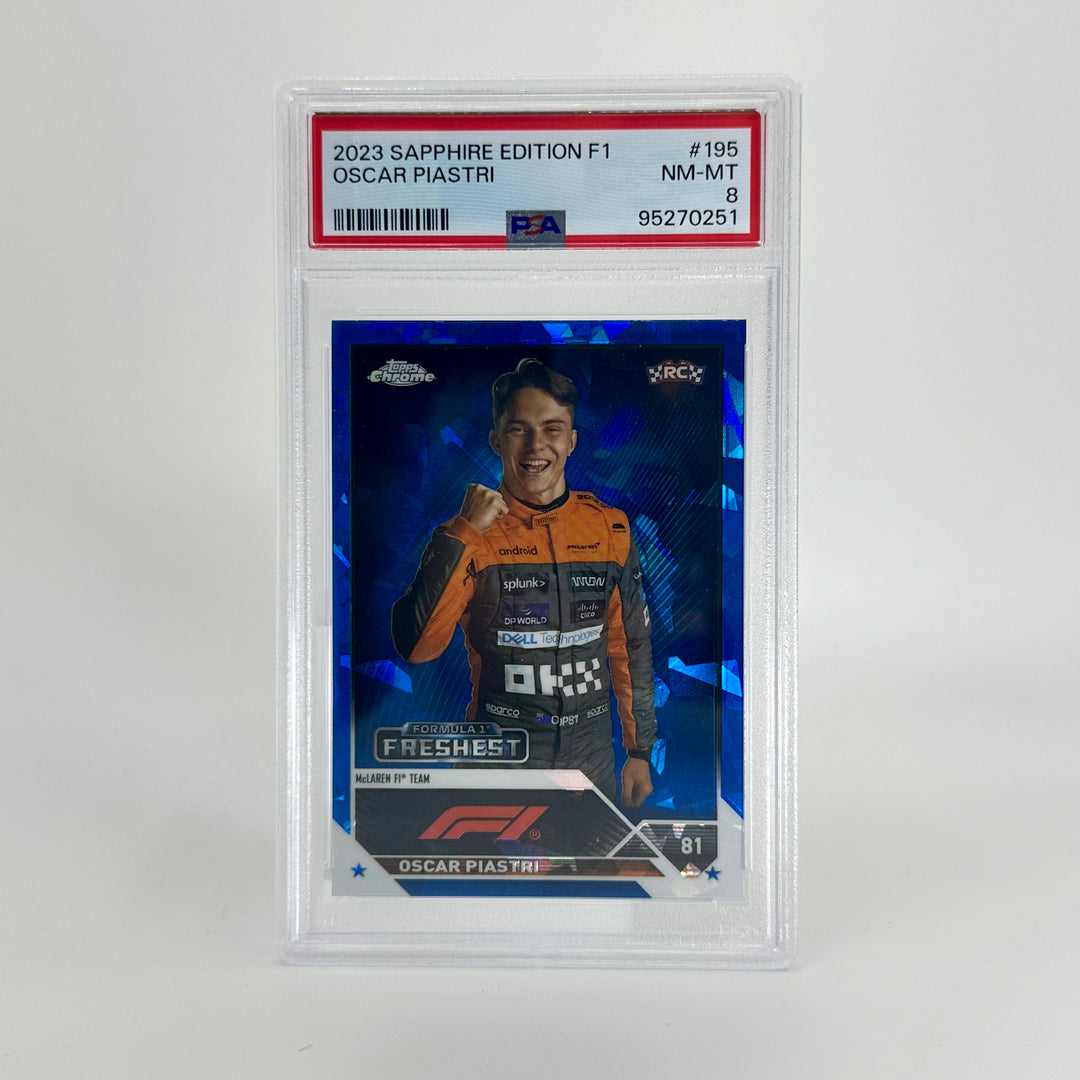 PSA 8 - Oscar Piastri #195 - Sapphire Edition - 2023 Topps Chrome F1 - Rookie Card
