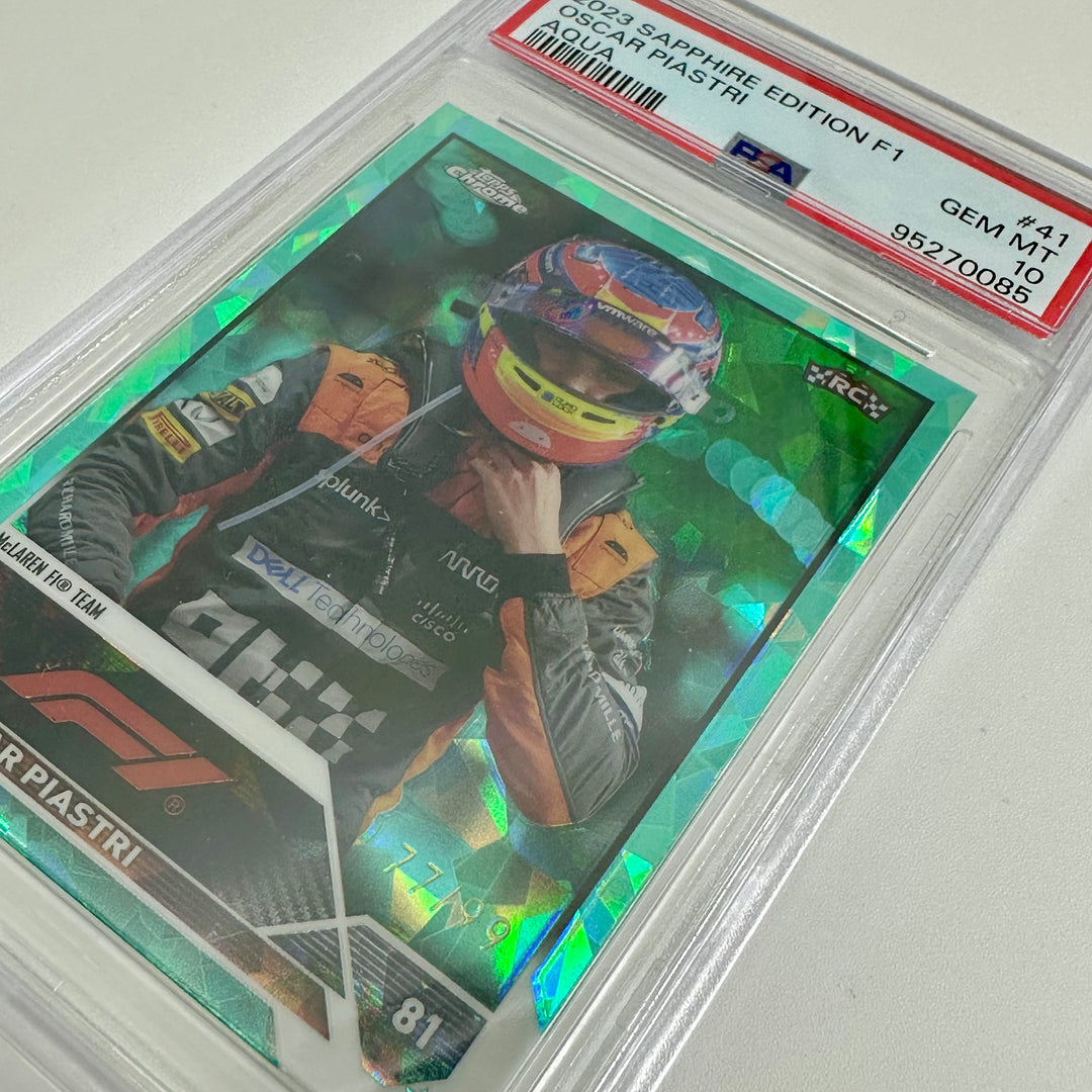 PSA 10 - 77/99 Oscar Piastri #41 - Aqua - Sapphire Edition - 2023 Topps Chrome F1 - Rookie Card